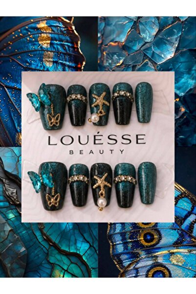 Louesse Beauty LOUÉSSE BEAUTY El Yapımı Deniz Temalı 3D Takma Tırnak | Kelebe...