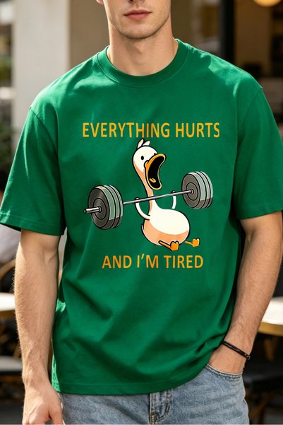 Fleck Casual Funny Duck Lifting Weights T Shirts For Men Everything Hurts And...