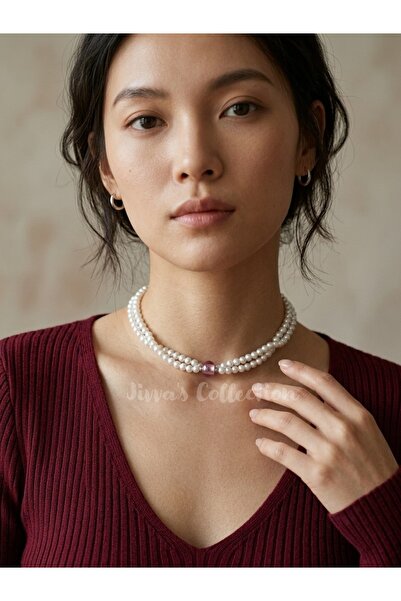 Jivva's Collection Elegant and Classic Pearl Bead Choker. Transparent Pink Be...
