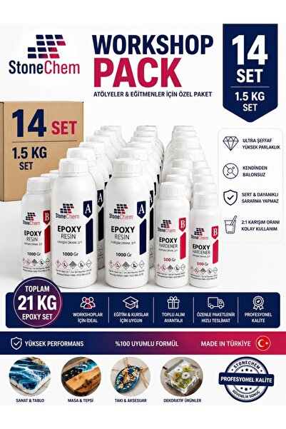 stonechem Ultra Şeffaf Epoksi Reçine Seti 14 x 1,5 kg Workshop Paketi Hobi Dö...