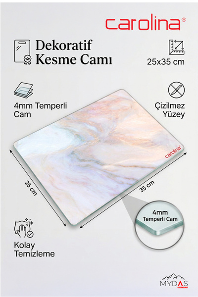 CAROLİNA 441 Dekoratif Kesme Camı 25x35 cm – 4 mm Temperli Cam | Çizilmeye Da...
