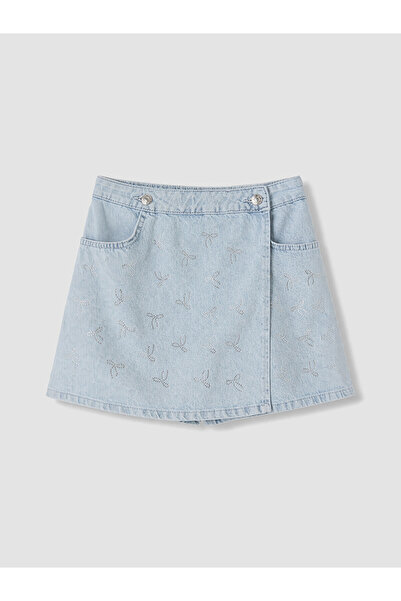 LC Waikiki Peak New Season Girls' Stone Embroidered Jean Shorts Skirt