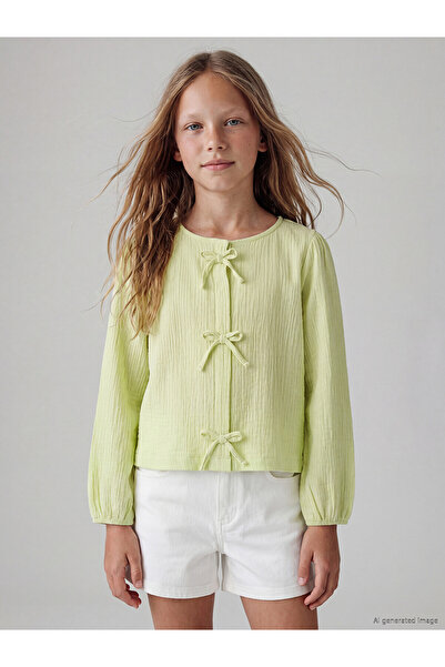 LC Waikiki Ozmarka New Season Girls' Shirt with Bow Detail