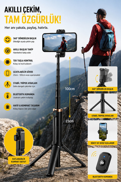 Nomker iPhone 17 Pro Max Uyumlu Akıllı Başlık Takipli Profesyonel Tripod ve S...