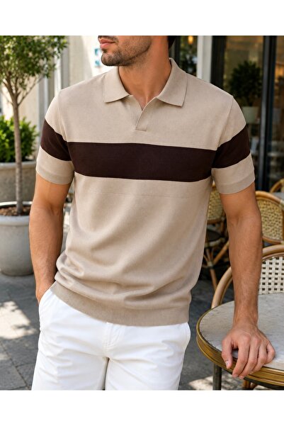 homiro Men's Striped Polo Collar Knitwear T-Shirt Stylish