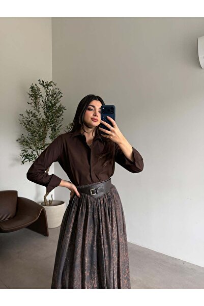 Bade Butik Coffee-Colored Padded Poplin Shirt