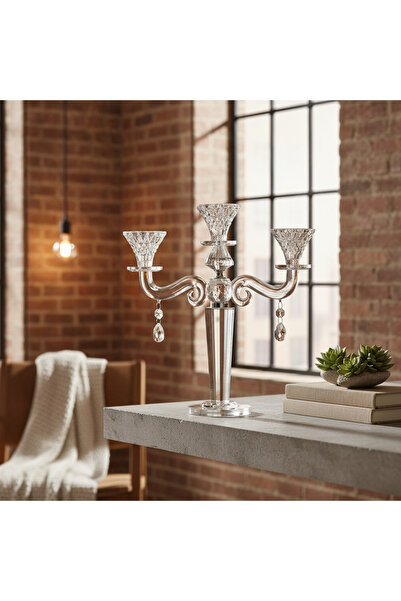 LC Waikiki Sheer Glass Candlestick 28 cm for 3 Candles