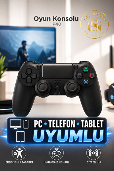 Solistech P S 4 Uyumlu Joystick Tablet Telefon Tv Uyumlu Titreşimli Şarjlı Kablosuz Oyun Kolu