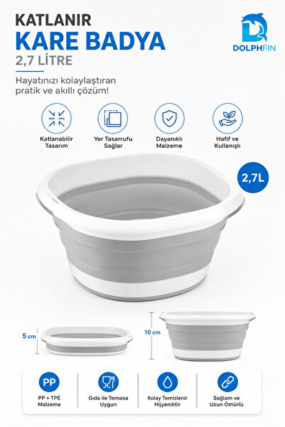 DolphFin Folding Basin 2.7 Lt Kitchen Preparation and Dough Kneading Container