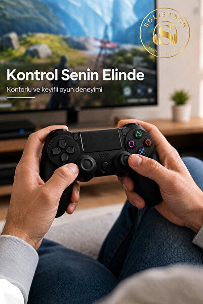 Solistech P S 4 Uyumlu Joystick Tablet Telefon Tv Uyumlu Titreşimli Şarjlı Kablosuz Oyun Kolu