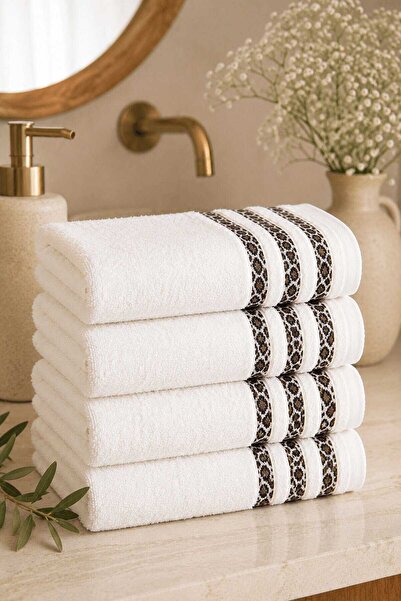 TakÇalıştır 4-Piece Hand and Face Towel Set 100% Cotton 50X90 cm Savana White