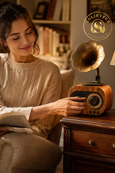 Solistech B 5 Nostalji Gramafon Plak görünümlü retro bluetooth radyo hoparlör USB Player TF Card Destekli