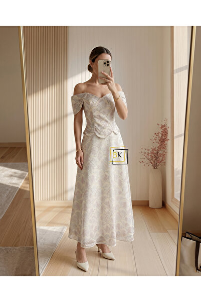 Generic Scalloped Corset Evening Dress with Classic Peplum Detail