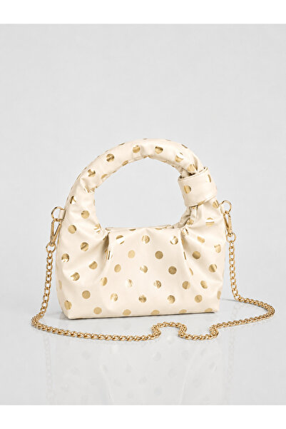 DENSİLA Women's Cream Gold Polka Dot Hand and Shoulder Bag
