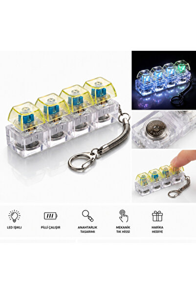 KANİNCHEN Led Işıklı 4'lü Mekanik Klavye Switch Anahtarlık Basınca Yanan Klav...