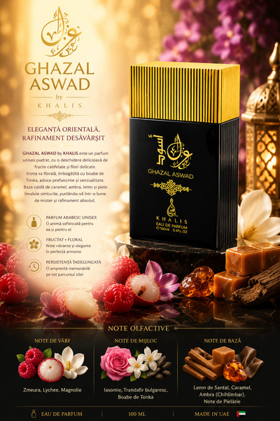 KHALIS Parfum Arabesc Unisex Ghazal Aswad by 100 ml – Fructat, Floral și Orie...