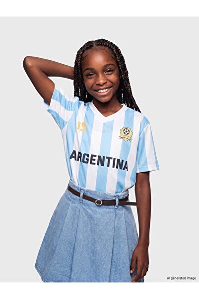 LC Waikiki Rmz Gi̇yi̇m Farkiyla Argentina Printed Girls' Jersey T-Shirt