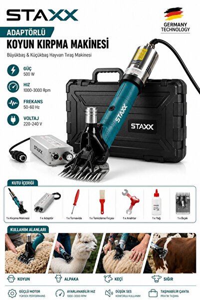 STAXX POWER Rus Tipi Adaptörlü Hayvan Kırpma Makinesi 500W Koyun Keçi Alpaka ...