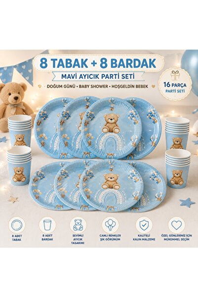 BKMC PARTY Set za rođendansku proslavu za dečaka, plavi plišani medved, 8 tan...