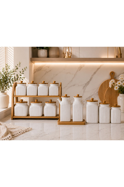 Pembelia Life 14-piece porcelain oil and spice jar set - kitchen organization...