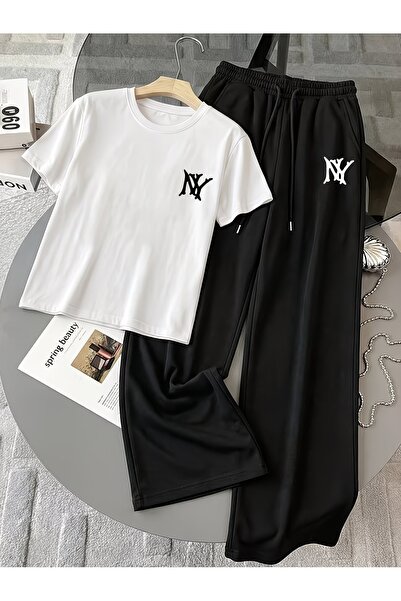 macklin Unisex Women's Men's Ny Printed Oversized Tshirt and Baggy Sweatpants...
