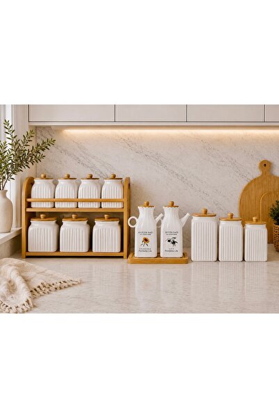 Kitchen Pembelia طقم وعاء زيت وتوابل من البورسلين مكون من 14 قطعة، طقم تنظيم ...
