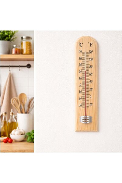 CASA JOY Termometru de perete 25 x 5 cm, din lemn cu ° C și ° Display F pentr...