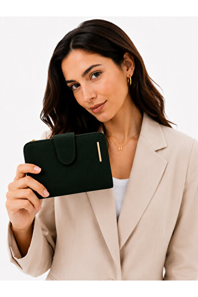 Mondschein Glanzia Emerald Noir Women's Wallet Zippered Large Size Snap Closu...