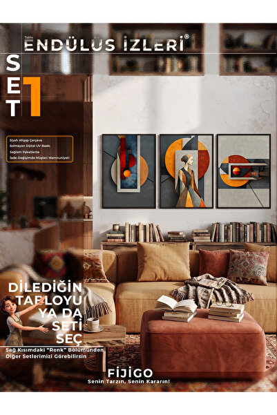 3'lü Set Çerçeveli Tablo | Endülüs İzleri | Siyah Çerçeveli | Kendi Tablo Setini Oluştur - SET 1