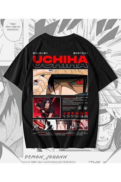 POPULUS Uchiha Itachi Printed Unisex Anime Design Streetwear Black T-Shirt