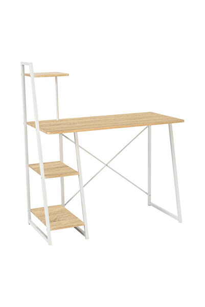 Adore Birou cu rafturi Deckstor, Stejar, albe, 102x50x117 cm