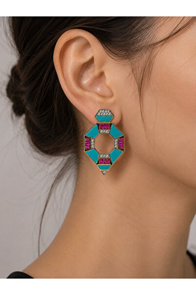 By Zeyna Aksesuar Premium Geometric Stone Women's Earrings