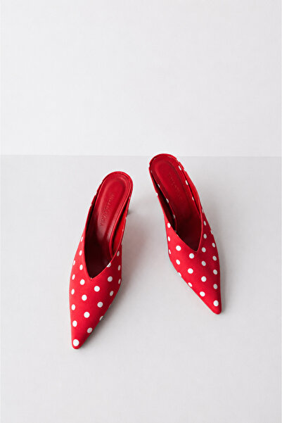 WilloWara Polka Dot Pointed Toe Heeled Slippers |   Poly
