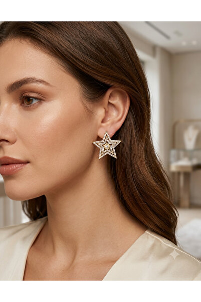 By Zeyna Aksesuar Premium Geometric Stone Women's Earrings