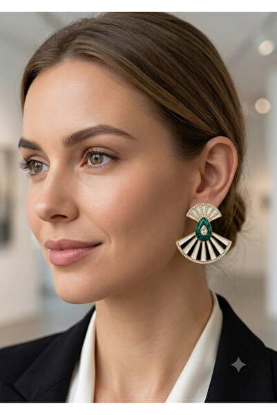 By Zeyna Aksesuar Premium Geometric Stone Women's Earrings