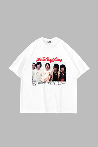 Sekizbiraltı 816 the Rolling Stones Oversize White T-Shirt