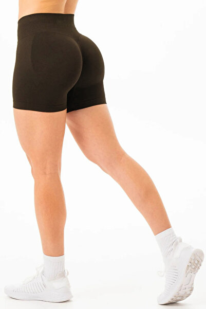 quitaly Luna Drawstring Seamless Tummy Control High Waist Push-Up Seamless Sports Shorts - Brown
