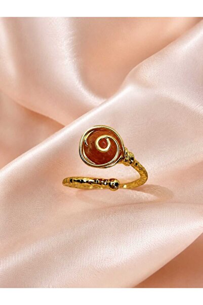 Ivory Pearl Brick-Colored Natural Stone-Shaped Adjustable Gold-Colored Ring