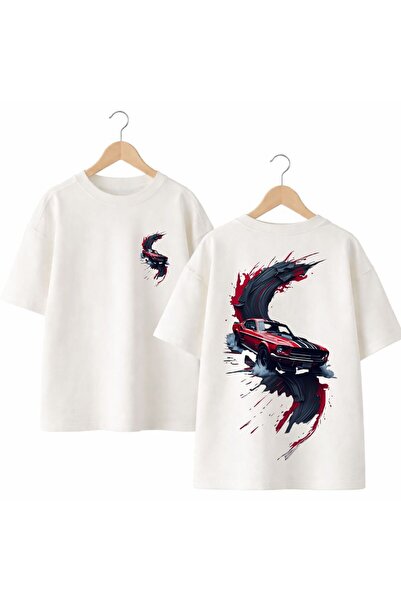 playwear Red Blac Car Back and Front Chest Printed 100% Cotton Oversize Loose...
