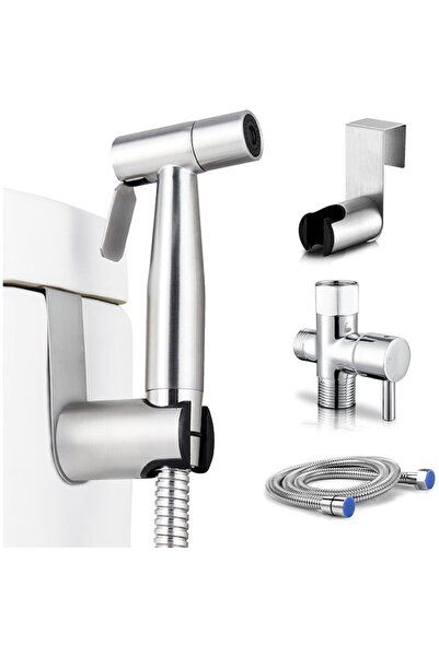 MACVI Intimate Hygiene Shower Set, Silver, Bidet Faucet, 1.2 m Hose, Stainles...