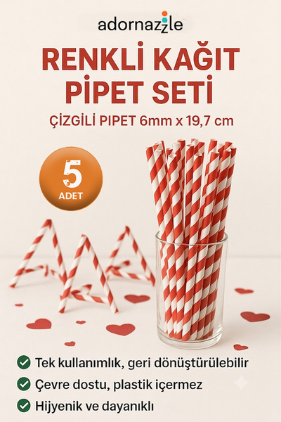 adornazzle Renkli Çizgili Kağıt Pipet, Tek Kullanımlık Parti Pipeti, Renkli T...
