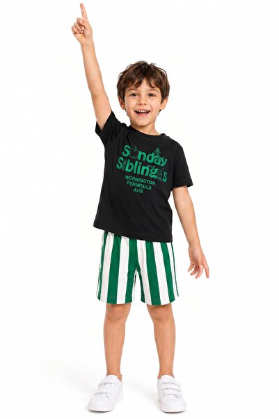 Perendi Boy's Sunday Printed 100% Cotton Shorts Set