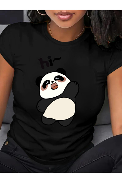 2mcup تي شيرت نسائي كبير الحجم - تصميم لطيف مع نص "Hi~"، قميص فضفاض ناعم بأكم...