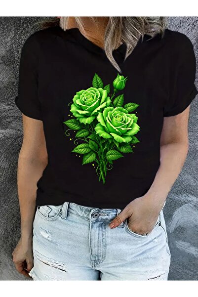 1001 Line Women's Loose-fit Round-neck Short-sleeve Solid Color T-shirt for C...