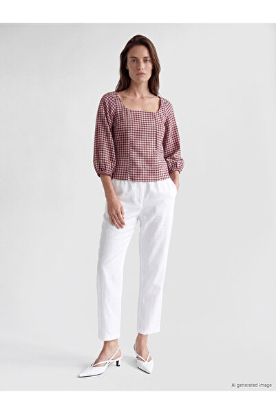 LC Waikiki Peak New Season White Women's 100% Linen Trousers with Elastic Waist