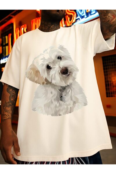 2mcup 1-Pack Men's White T-Shirt with Cute Westie Print - Soft Breathable Sho...