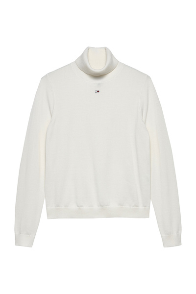 Tommy Jeans Beyaz Kadın Balıkçı Yaka Standart Nakışlı Kazak DW0DW21672YBH
