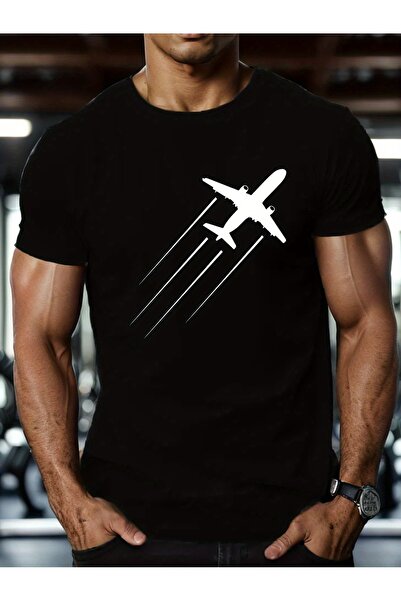 2mcup Men'S Casual Airplane Graphic T-Shirt, Soft, Short Sleeve, Crew Neck Su...