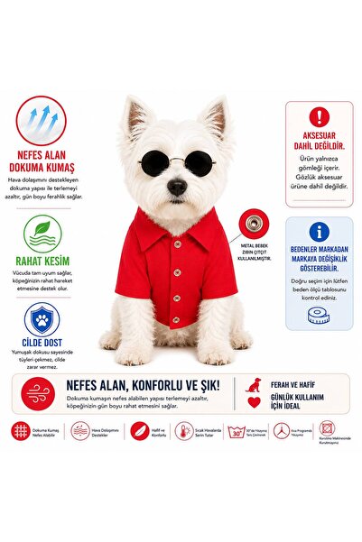 DOGİ&DOG Küçük Irk Kırmızı Müslin Kumaş Köpek Gömleği Köpek Kıyafeti Kedi Kıy...