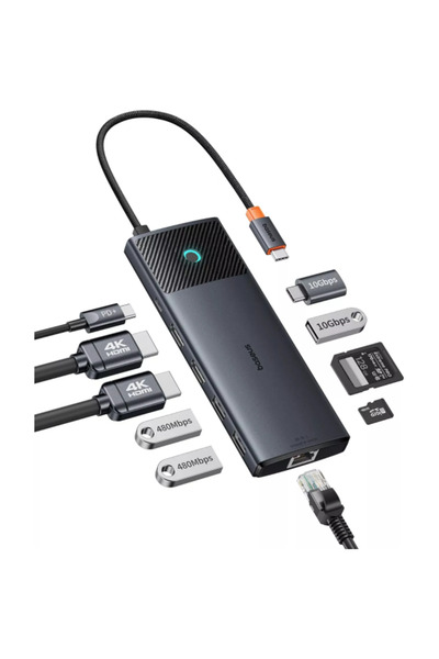 Baseus Hub USB-C Dual Display, 1 x USB-A 3.0 - 2 x USB-A - 2 x USB-C - 2 x HD...